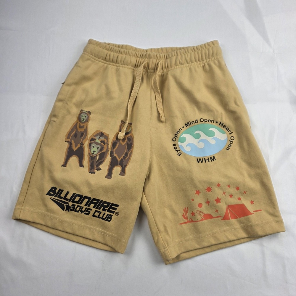 Billionaire Boys Club Shorts Mens Small Beige 7 Inseam Fleece Sweat Bear Graphic